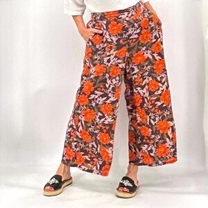 Haute Hippie Boho Resortwear Floral Linen Wide Leg Cropped Palazzo Pants